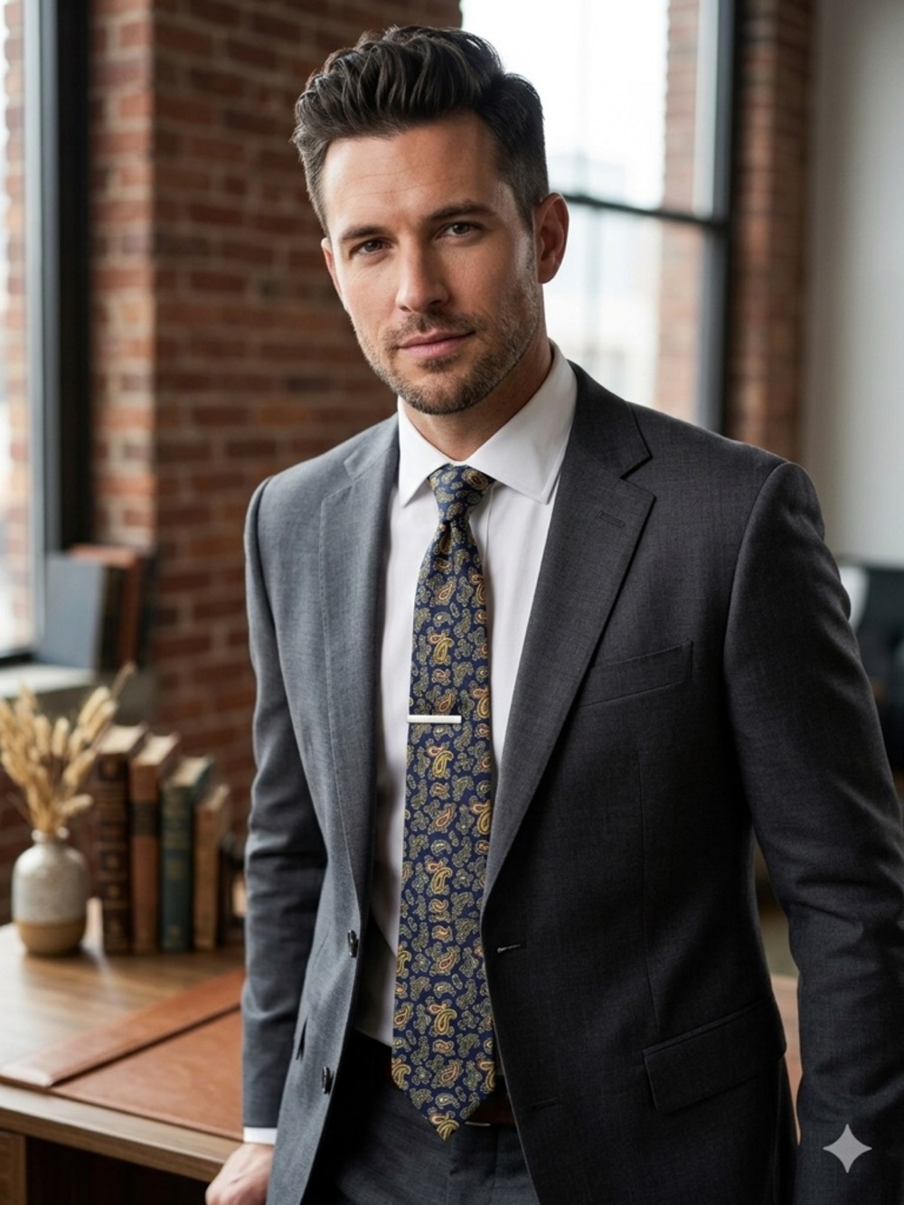 Pascal Fiero 100% Silk Paisley Tie - Navy & Gold Vintage Luxury